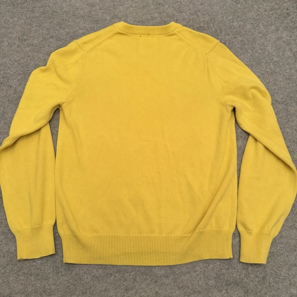 Express Men's V-Neck Pullover Sweater Lion Logo Preppy Cotton Knit Yellow Size S